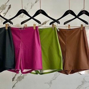 Elegant Faux Lether High-Waist Fitted Shorts